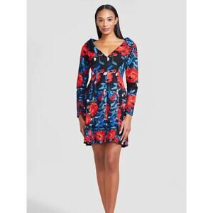Lela Rose Floral Ottoman Open Neck Seamed Dress